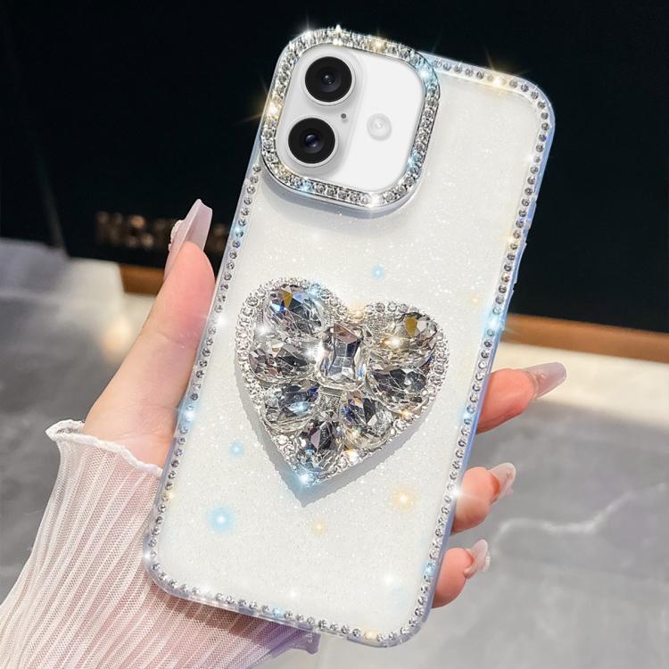 Diamond Glitter Gemstone Heart Holder Phone Case, For iPhone 16 Pro Max, For iPhone 16 Pro, For iPhone 16 Plus, For iPhone 16