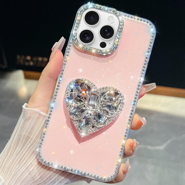Diamond Glitter Gemstone Heart Holder Phone Case, For iPhone 16 Pro Max, For iPhone 16 Pro, For iPhone 16 Plus, For iPhone 16