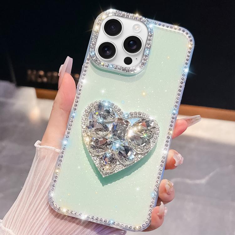 Diamond Glitter Gemstone Heart Holder Phone Case, For iPhone 16 Pro Max, For iPhone 16 Pro, For iPhone 16 Plus, For iPhone 16