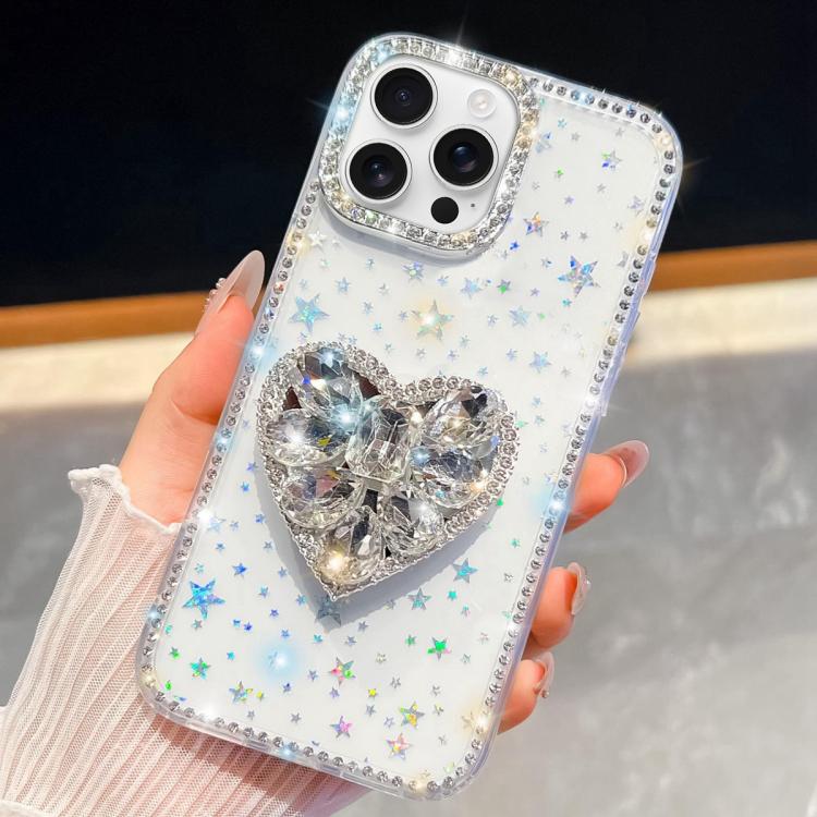Diamond Glitter Gemstone Heart Holder Phone Case, For iPhone 16 Pro Max, For iPhone 16 Pro, For iPhone 16 Plus, For iPhone 16