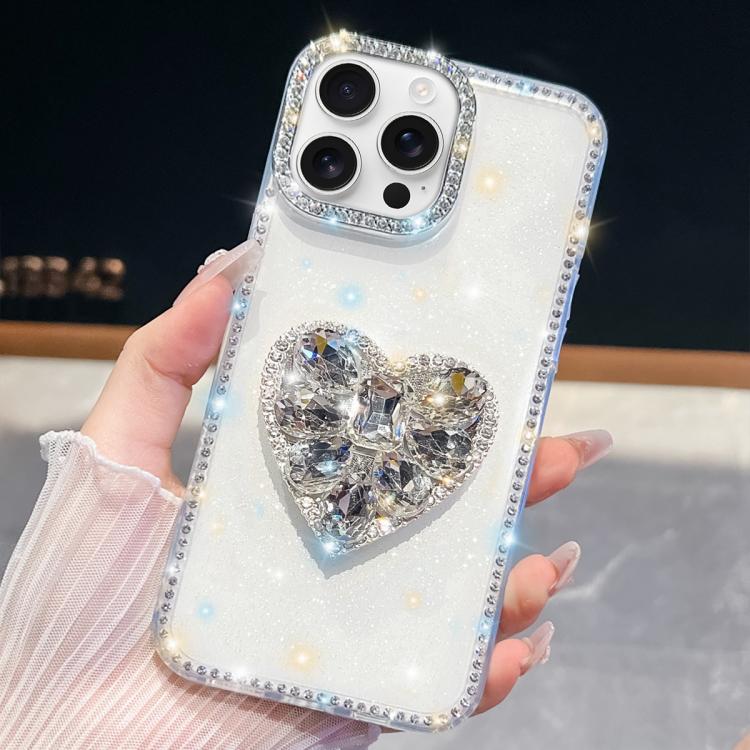 Diamond Glitter Gemstone Heart Holder Phone Case, For iPhone 16 Pro Max, For iPhone 16 Pro, For iPhone 16 Plus, For iPhone 16
