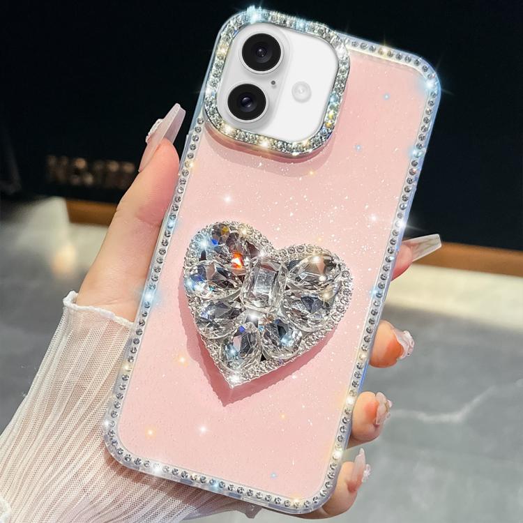 Diamond Glitter Gemstone Heart Holder Phone Case, For iPhone 16 Pro Max, For iPhone 16 Pro, For iPhone 16 Plus, For iPhone 16