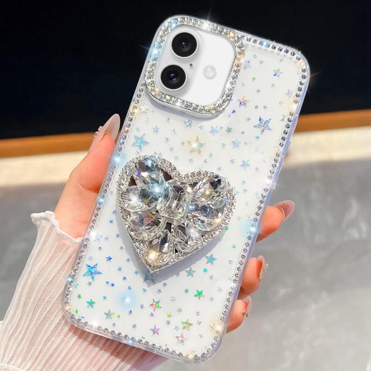 Diamond Glitter Gemstone Heart Holder Phone Case, For iPhone 16 Pro Max, For iPhone 16 Pro, For iPhone 16 Plus, For iPhone 16