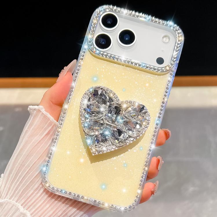 Diamond Glitter Gemstone Heart Holder Phone Case, For iPhone 17 Pro Max