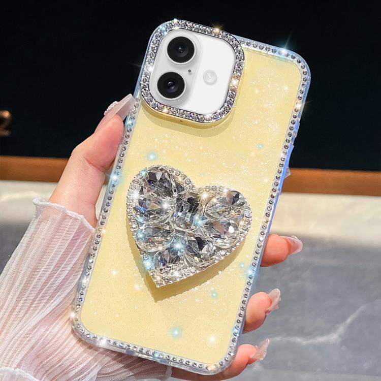 Diamond Glitter Gemstone Heart Holder Phone Case, For iPhone 17 Pro Max