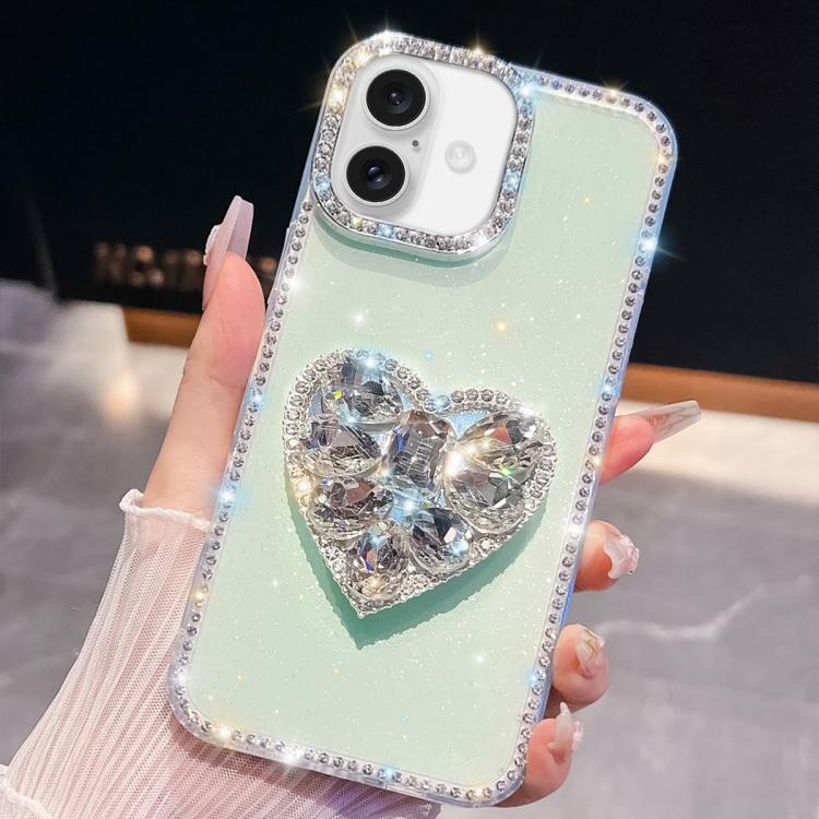 Diamond Glitter Gemstone Heart Holder Phone Case, For iPhone 17 Pro Max