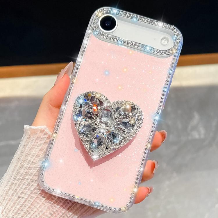Diamond Glitter Gemstone Heart Holder Phone Case, For iPhone 17 Pro Max