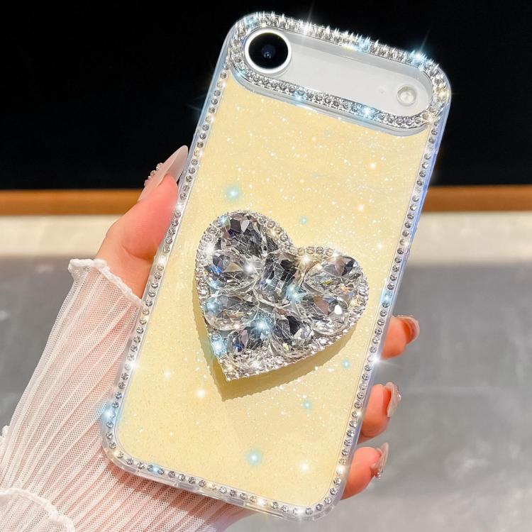 Diamond Glitter Gemstone Heart Holder Phone Case, For iPhone 17 Pro Max