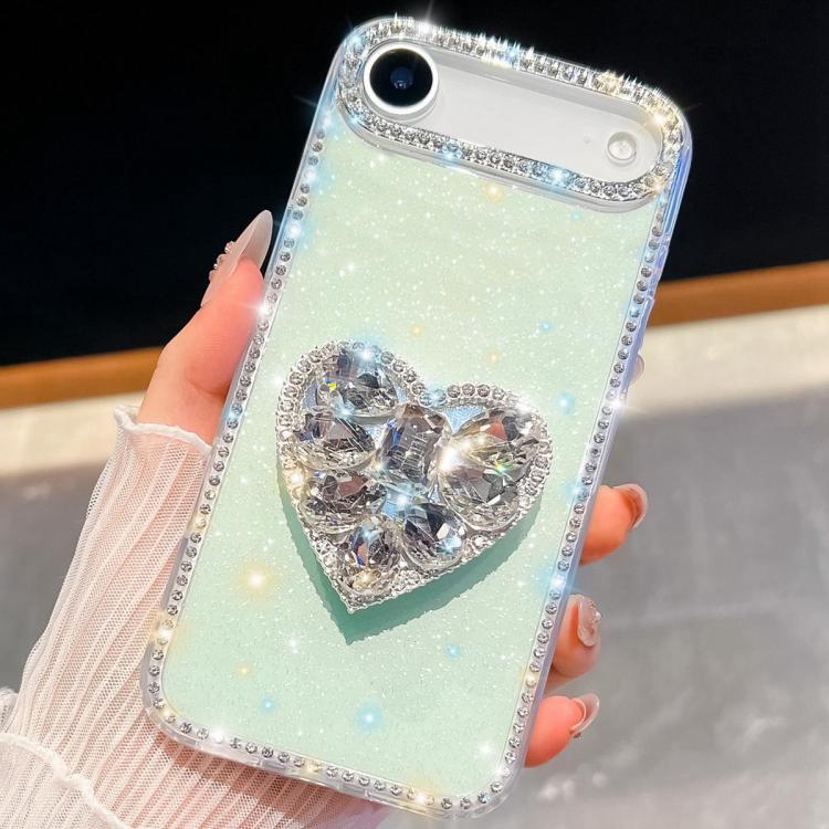Diamond Glitter Gemstone Heart Holder Phone Case, For iPhone 17 Pro Max