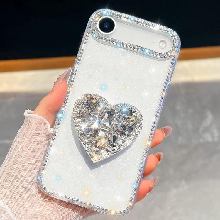 Diamond Glitter Gemstone Heart Holder Phone Case, For iPhone 17 Pro Max