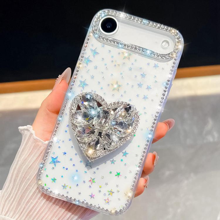 Diamond Glitter Gemstone Heart Holder Phone Case, For iPhone 17 Pro Max