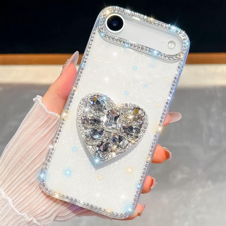 Diamond Glitter Gemstone Heart Holder Phone Case, For iPhone 17 Pro Max