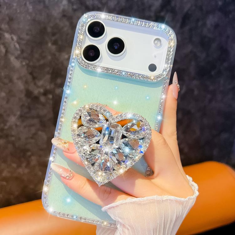 Diamond Glitter Gemstone Heart Holder Phone Case, For iPhone 17 Pro Max