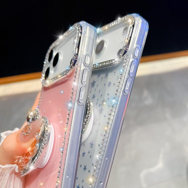 Diamond Glitter Gemstone Heart Holder Phone Case, For iPhone 17 Pro Max