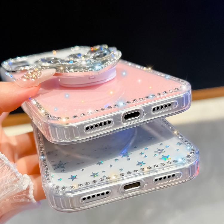 Diamond Glitter Gemstone Heart Holder Phone Case, For iPhone 17 Pro Max