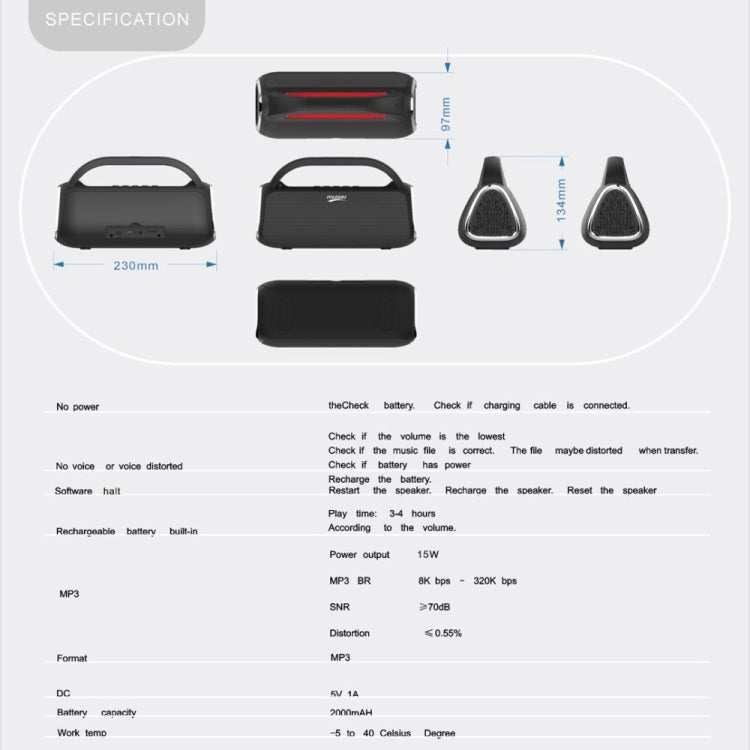 DY18 Wireless Bluetooth Speaker Portable Wireless Speaker Sound System, Support Bluetooth & AUX & TF & Radio