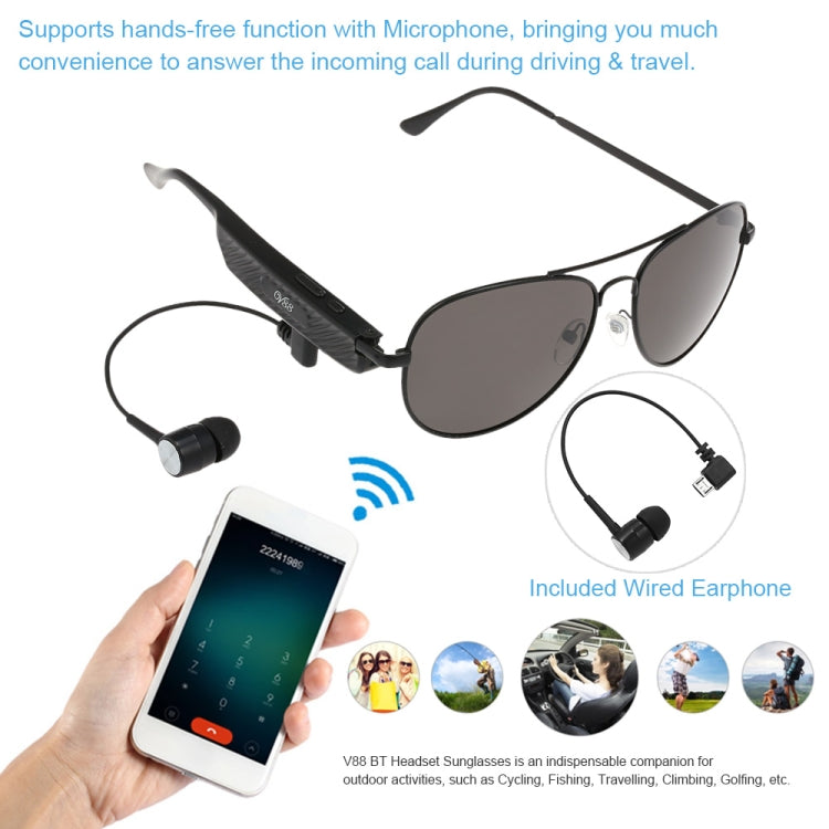 Y88 Wireless Earphone Bluetooth Headset Sunglasses Music Headphones Smart Glasses Earbud Hands-free with Mic