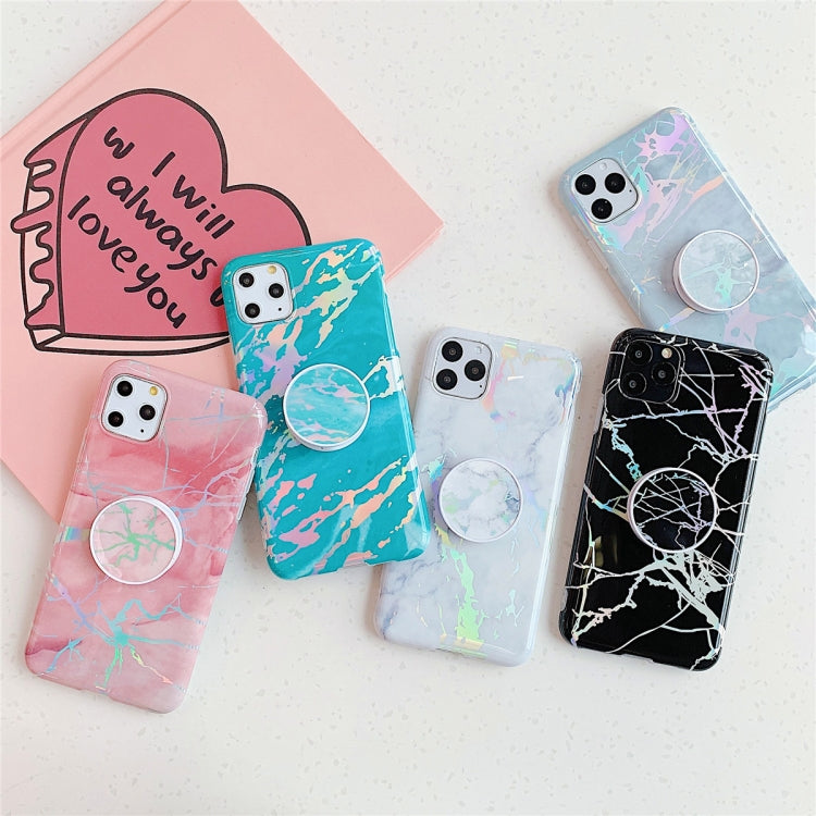 For iPhone 11 Pro  TPU Glossy Laser Marble Colorful Mobile Phone Protective Case with Folding Bracket, For iPhone 11 Pro