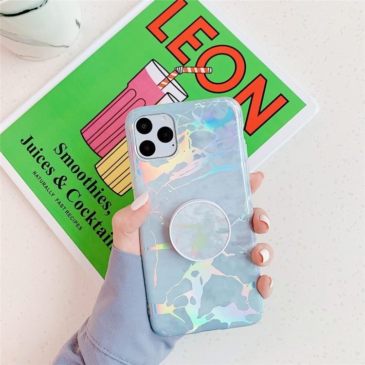 For iPhone 11 Pro  TPU Glossy Laser Marble Colorful Mobile Phone Protective Case with Folding Bracket, For iPhone 11 Pro