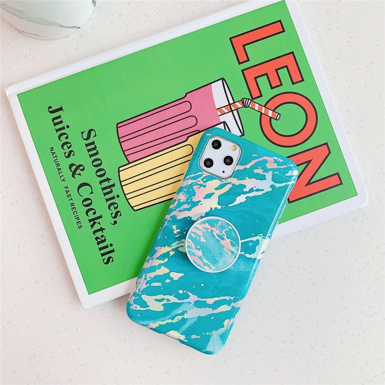 For iPhone 11 Pro  TPU Glossy Laser Marble Colorful Mobile Phone Protective Case with Folding Bracket, For iPhone 11 Pro