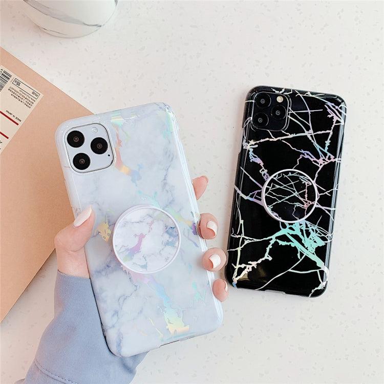 For iPhone 11  TPU Glossy Laser Marble Colorful Mobile Phone Protective Case with Folding Bracket, For iPhone 11