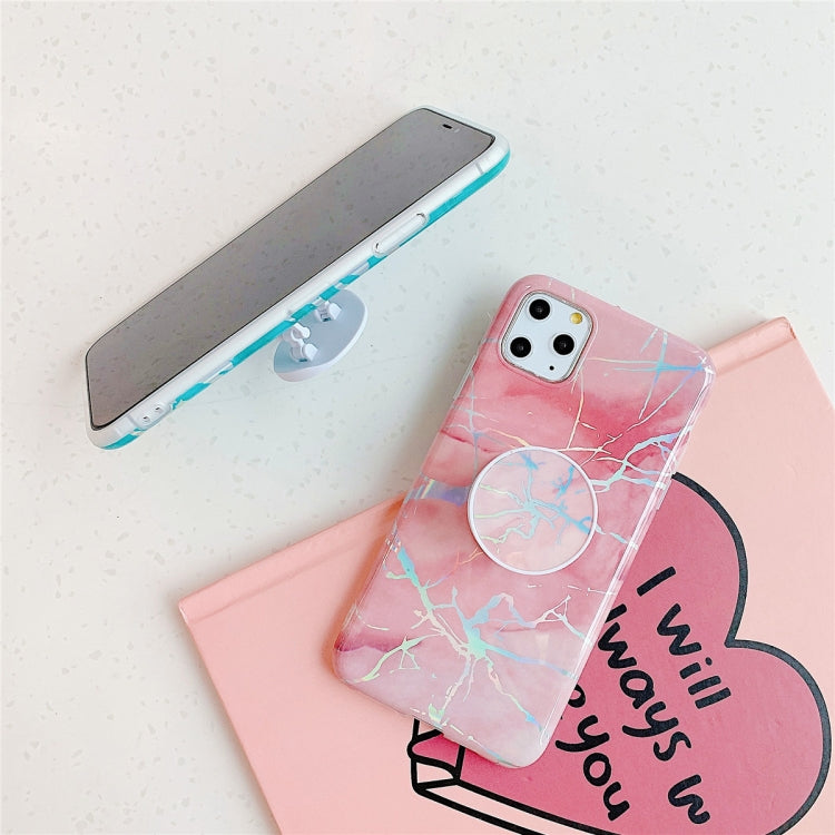 For iPhone 11  TPU Glossy Laser Marble Colorful Mobile Phone Protective Case with Folding Bracket, For iPhone 11