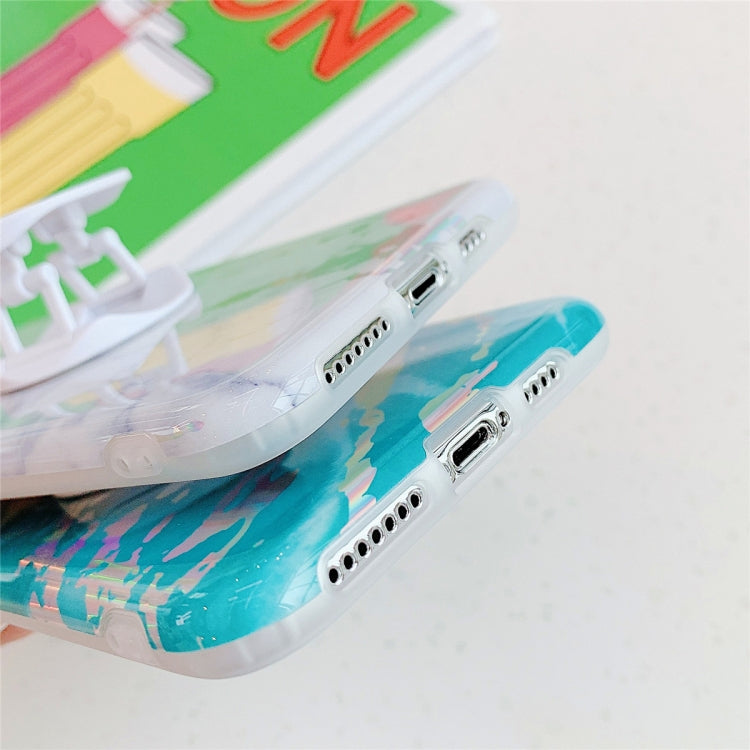 For iPhone 11  TPU Glossy Laser Marble Colorful Mobile Phone Protective Case with Folding Bracket, For iPhone 11