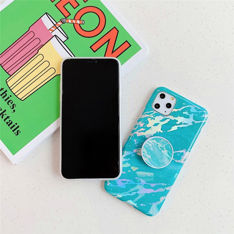 For iPhone 11  TPU Glossy Laser Marble Colorful Mobile Phone Protective Case with Folding Bracket, For iPhone 11