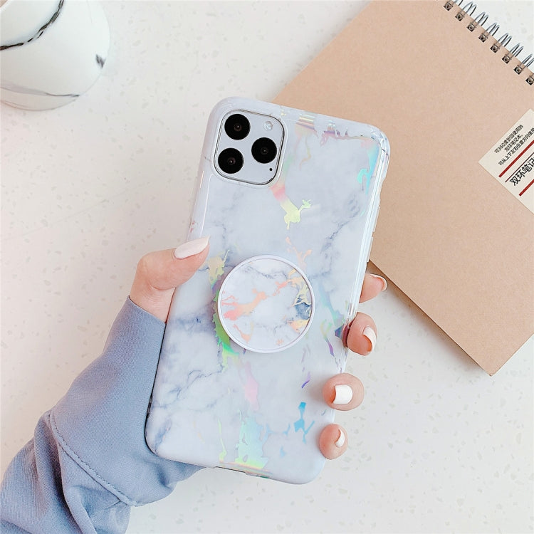 For iPhone 11  TPU Glossy Laser Marble Colorful Mobile Phone Protective Case with Folding Bracket, For iPhone 11
