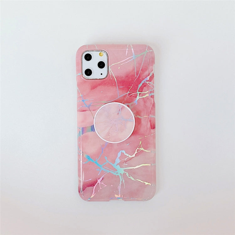 For iPhone 11  TPU Glossy Laser Marble Colorful Mobile Phone Protective Case with Folding Bracket, For iPhone 11
