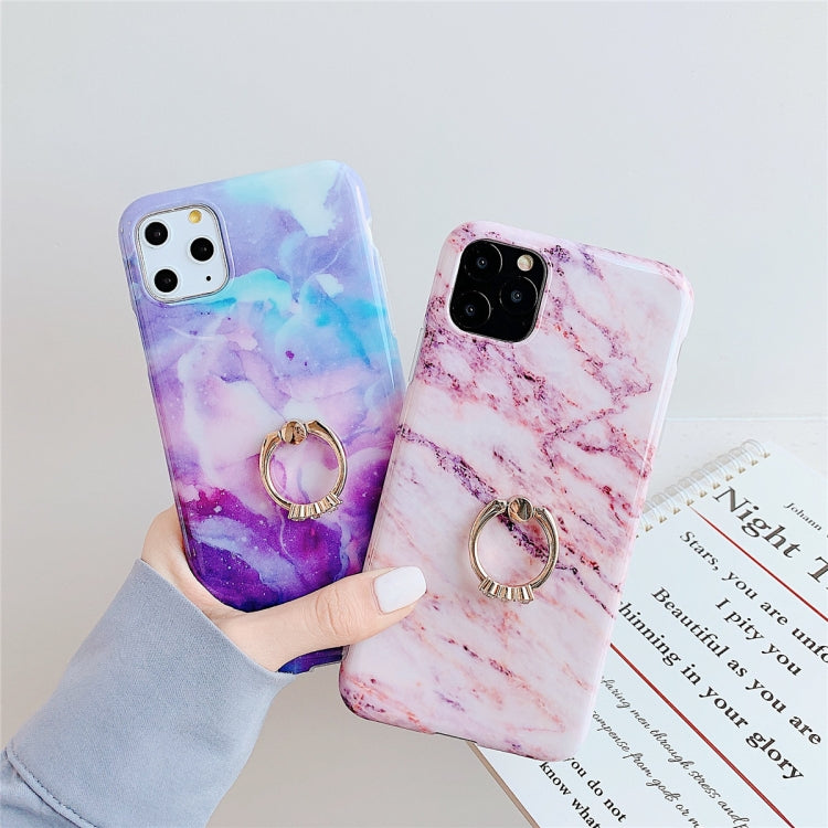For iPhone 11  TPU Smooth Marble with Ring Metal Rhinestone Bracket Mobile Phone Protective Case, For iPhone 11