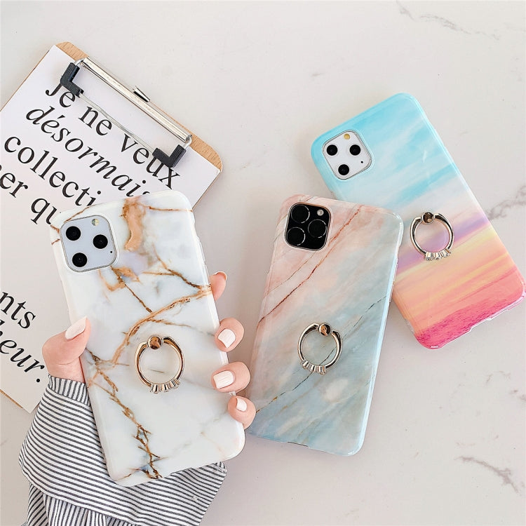For iPhone 11  TPU Smooth Marble with Ring Metal Rhinestone Bracket Mobile Phone Protective Case, For iPhone 11
