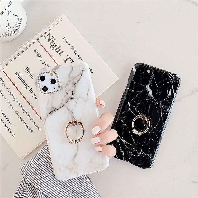 For iPhone 11  TPU Smooth Marble with Ring Metal Rhinestone Bracket Mobile Phone Protective Case, For iPhone 11