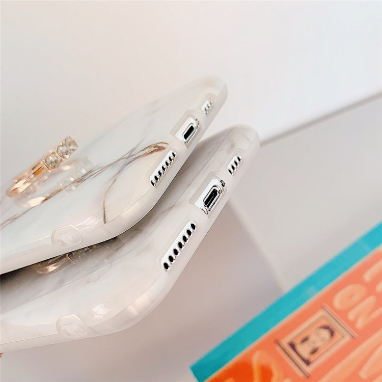 For iPhone 11  TPU Smooth Marble with Ring Metal Rhinestone Bracket Mobile Phone Protective Case, For iPhone 11