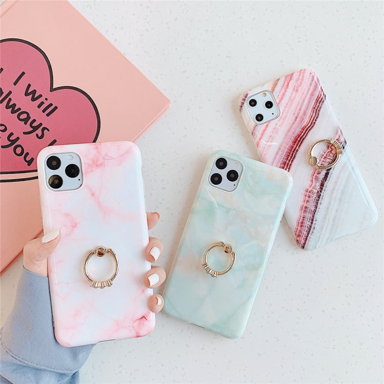 For iPhone 11  TPU Smooth Marble with Ring Metal Rhinestone Bracket Mobile Phone Protective Case, For iPhone 11