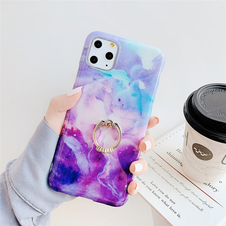 For iPhone 11  TPU Smooth Marble with Ring Metal Rhinestone Bracket Mobile Phone Protective Case, For iPhone 11