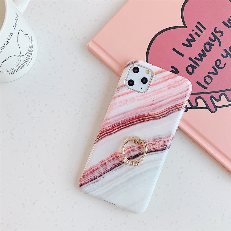 For iPhone 11  TPU Smooth Marble with Ring Metal Rhinestone Bracket Mobile Phone Protective Case, For iPhone 11