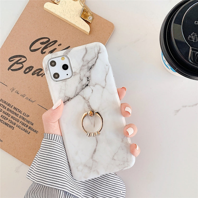 For iPhone 11 Pro Max  TPU Smooth Marble with Ring Metal Rhinestone Bracket Mobile Phone Protective Case, For iPhone 11 Pro Max
