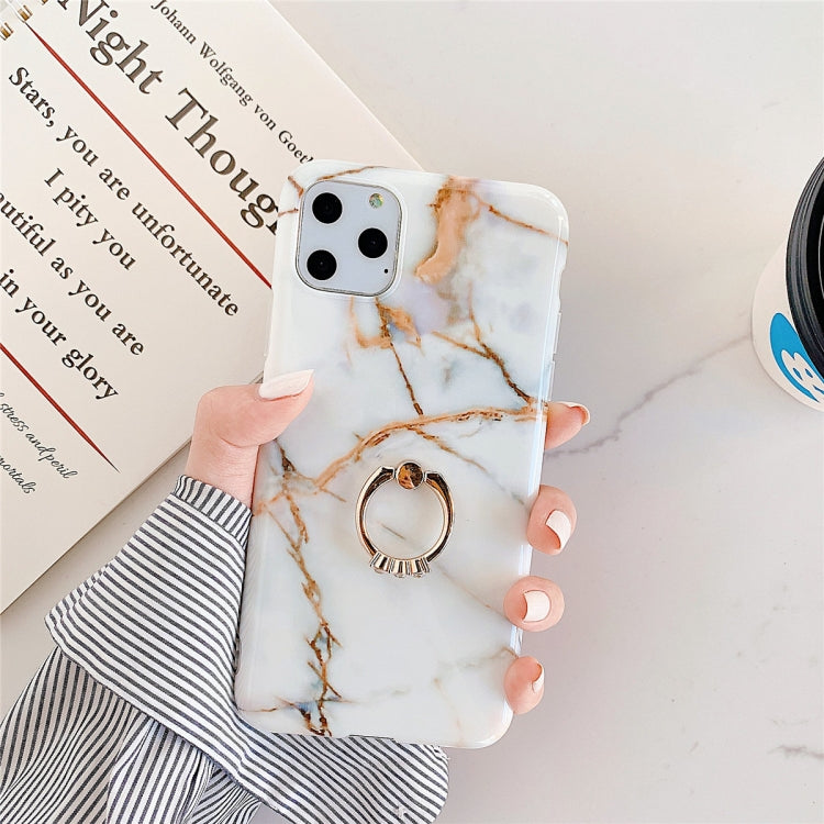 For iPhone 11 Pro Max  TPU Smooth Marble with Ring Metal Rhinestone Bracket Mobile Phone Protective Case, For iPhone 11 Pro Max
