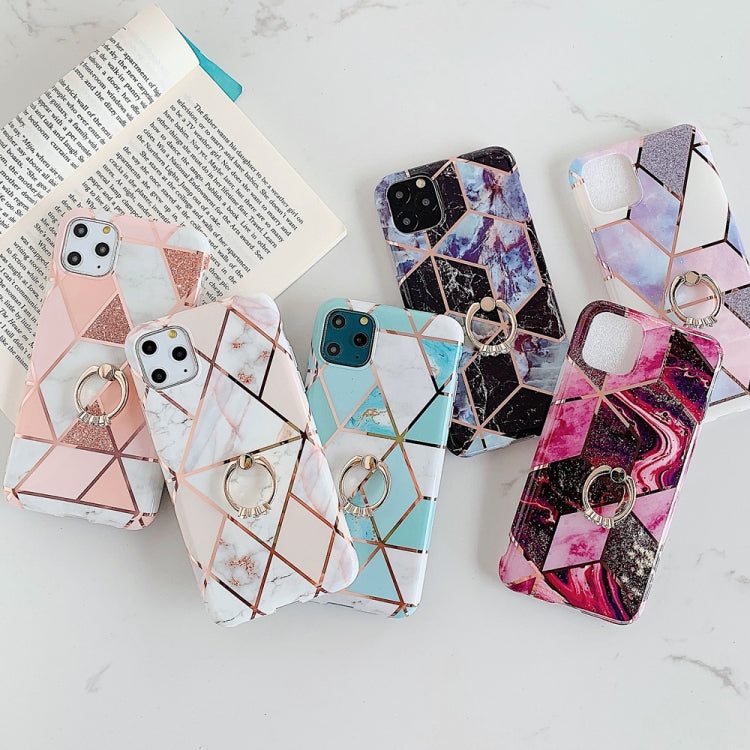 For iPhone 11 Pro Max  Plating Colorful Geometric Pattern Mosaic Marble TPU Mobile Phone Case Rhinestone Stand Ring, For iPhone 11 Pro Max