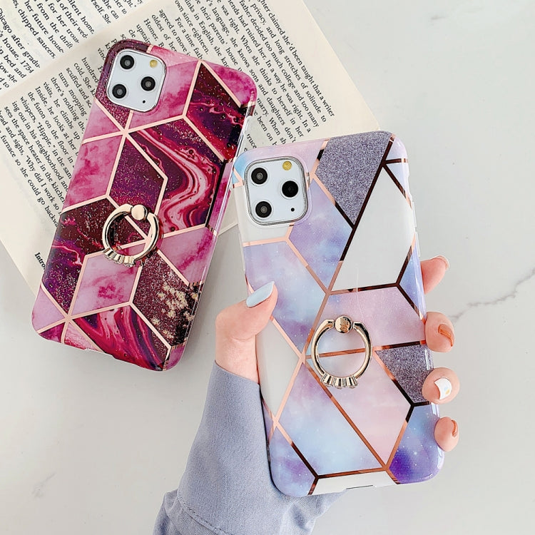 For iPhone 11 Pro Max  Plating Colorful Geometric Pattern Mosaic Marble TPU Mobile Phone Case Rhinestone Stand Ring, For iPhone 11 Pro Max