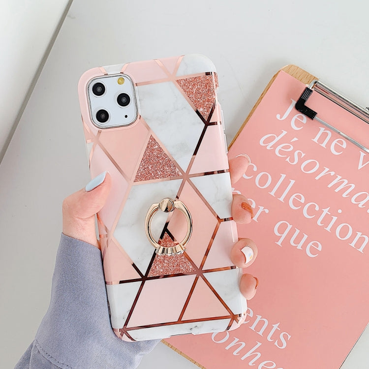 For iPhone 11 Pro Max  Plating Colorful Geometric Pattern Mosaic Marble TPU Mobile Phone Case Rhinestone Stand Ring, For iPhone 11 Pro Max