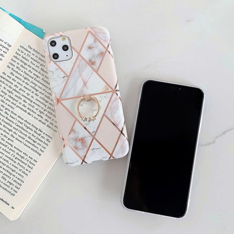For iPhone 11 Pro Max  Plating Colorful Geometric Pattern Mosaic Marble TPU Mobile Phone Case Rhinestone Stand Ring, For iPhone 11 Pro Max