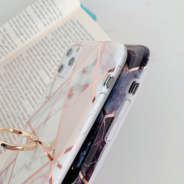For iPhone 11 Pro Max  Plating Colorful Geometric Pattern Mosaic Marble TPU Mobile Phone Case Rhinestone Stand Ring, For iPhone 11 Pro Max