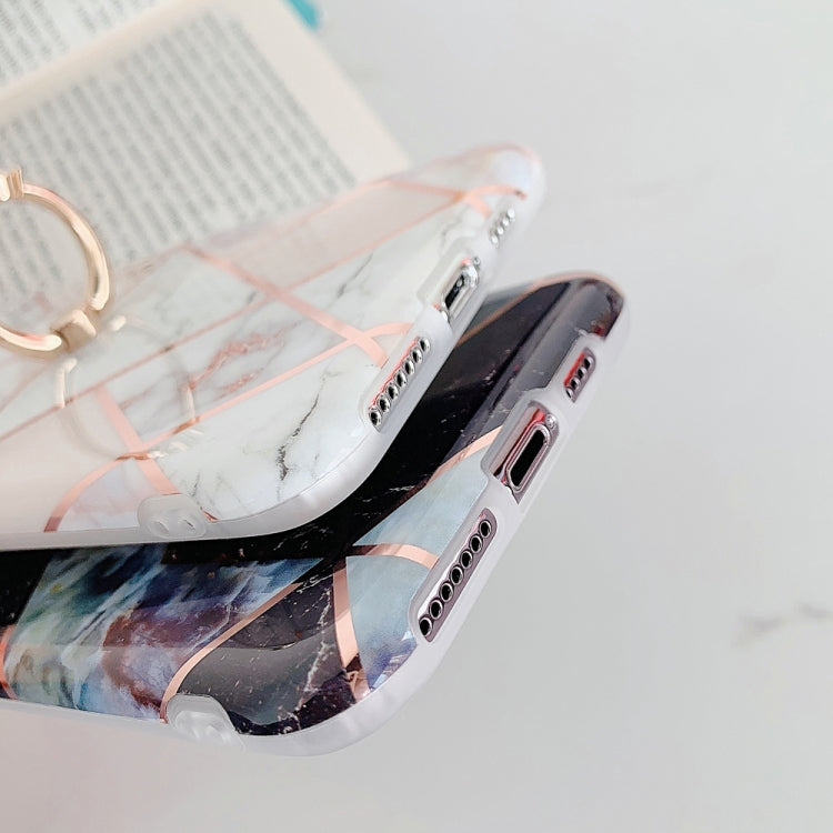 For iPhone 11 Pro Max  Plating Colorful Geometric Pattern Mosaic Marble TPU Mobile Phone Case Rhinestone Stand Ring, For iPhone 11 Pro Max