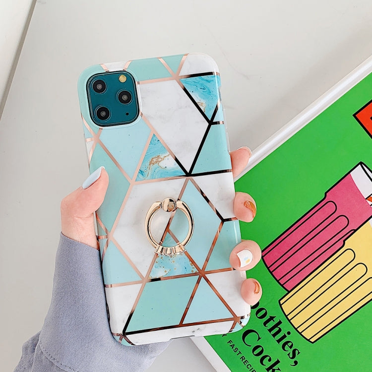 For iPhone 11 Pro Max  Plating Colorful Geometric Pattern Mosaic Marble TPU Mobile Phone Case Rhinestone Stand Ring, For iPhone 11 Pro Max