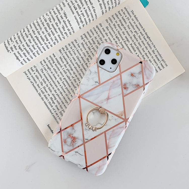 For iPhone 11 Pro Max  Plating Colorful Geometric Pattern Mosaic Marble TPU Mobile Phone Case Rhinestone Stand Ring, For iPhone 11 Pro Max
