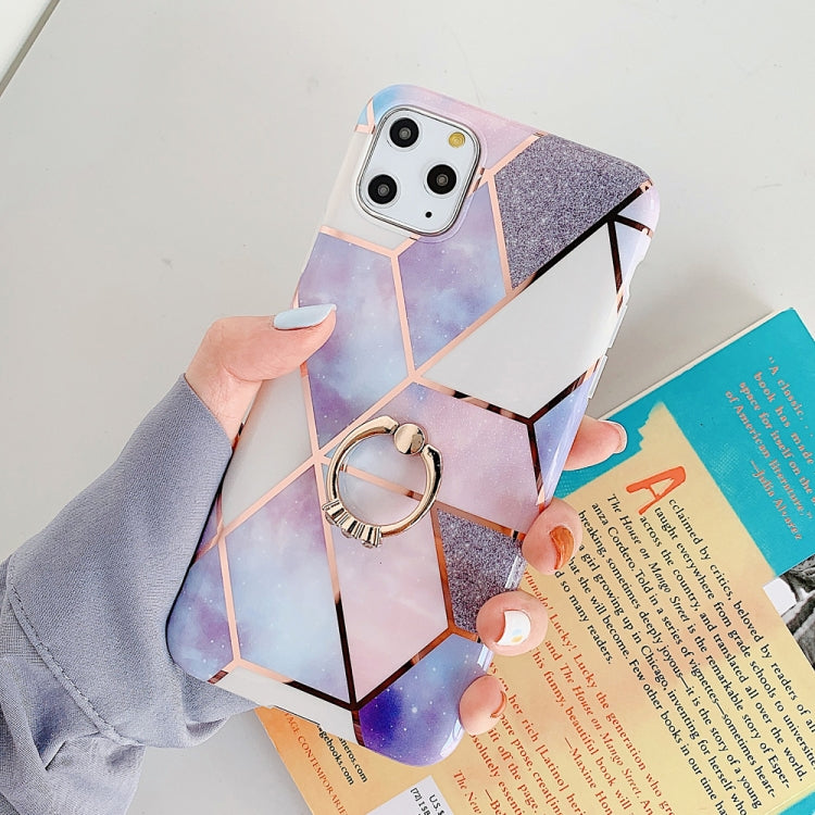 For iPhone 11 Pro Max  Plating Colorful Geometric Pattern Mosaic Marble TPU Mobile Phone Case Rhinestone Stand Ring, For iPhone 11 Pro Max