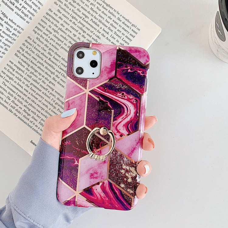 For iPhone 11 Pro Max  Plating Colorful Geometric Pattern Mosaic Marble TPU Mobile Phone Case Rhinestone Stand Ring, For iPhone 11 Pro Max