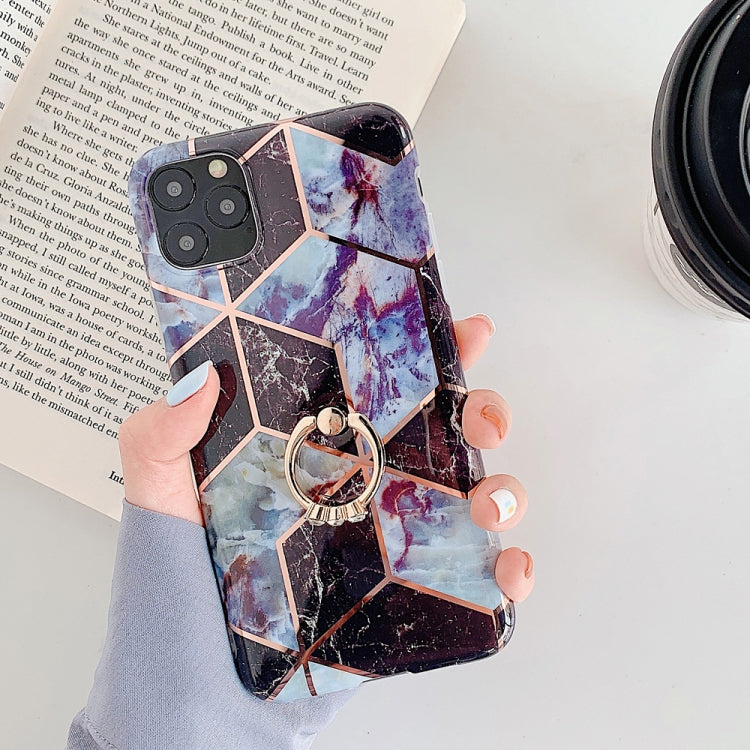 For iPhone 11 Pro Max  Plating Colorful Geometric Pattern Mosaic Marble TPU Mobile Phone Case Rhinestone Stand Ring, For iPhone 11 Pro Max
